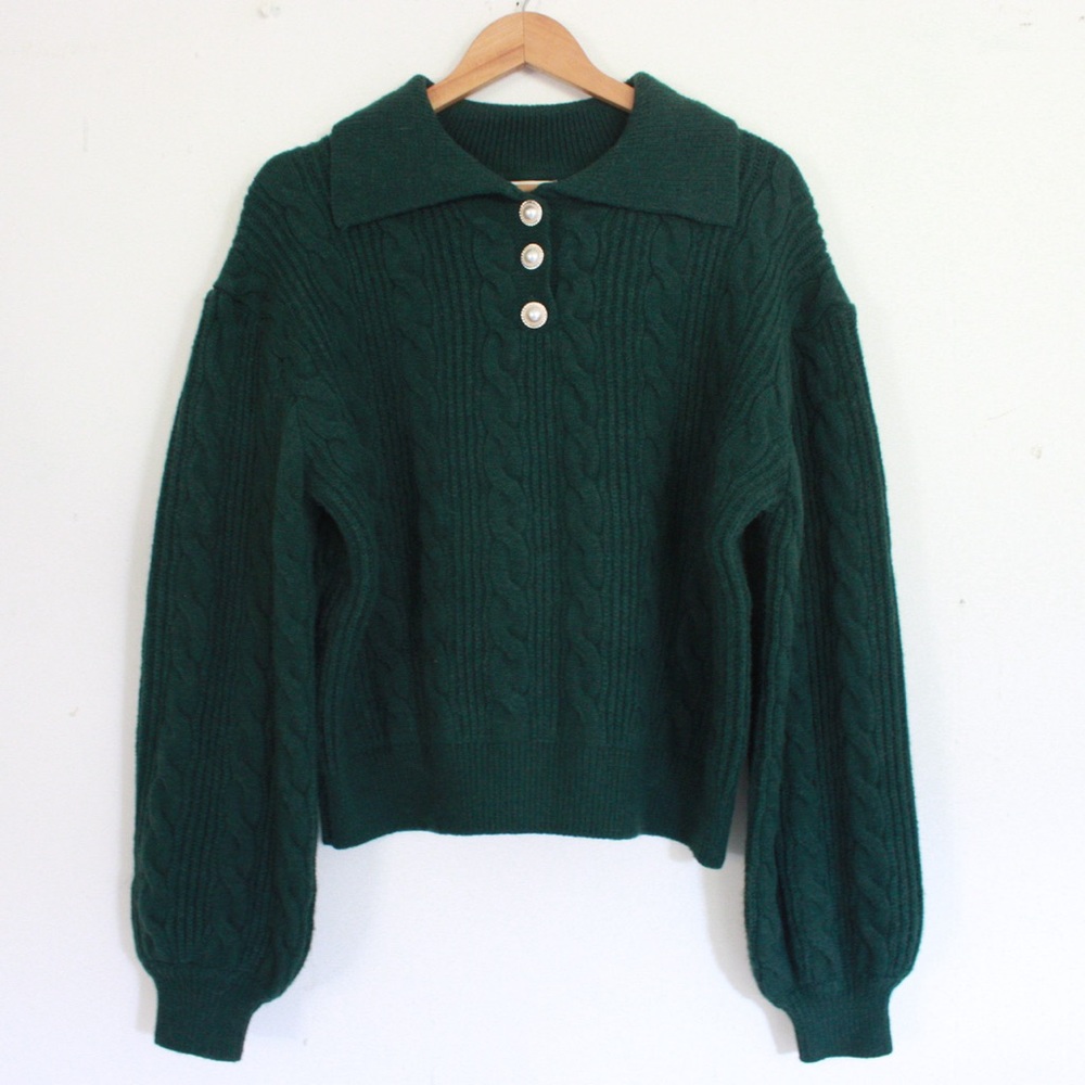 Listicle Knit Collard Sweater Large